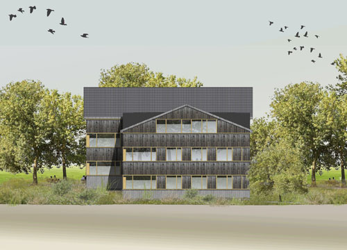 Projektleitung bei der Erstellung des Richtprojektes für die Erarbeitung des Quartierplanes Rässes in Appenzell. 3 identische Wohnhäuser mit Holzfassade.