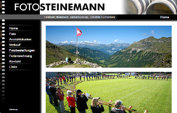 Sehr schön gestaltete und einfache Homepage für den Fotokiosk Steinemann auf der Tannenbodenalp Flumserberg (Switzerland)